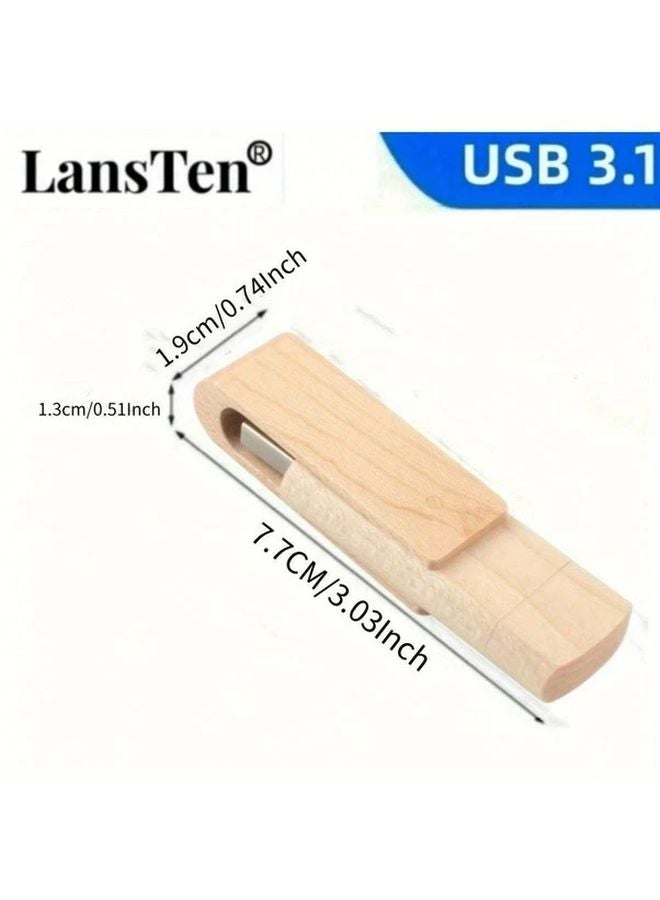 LansTen Wooden Rotating USB Flash Drive 64GB High Speed Type C 3.1 Storage - Image 2